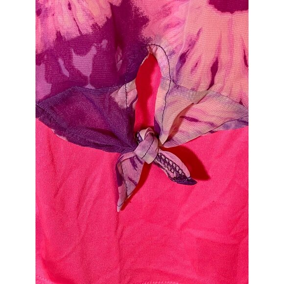 Lei shirt layered tank top under flowers tie at bottom polyester pink  XLREAD - Picture 4 of 10